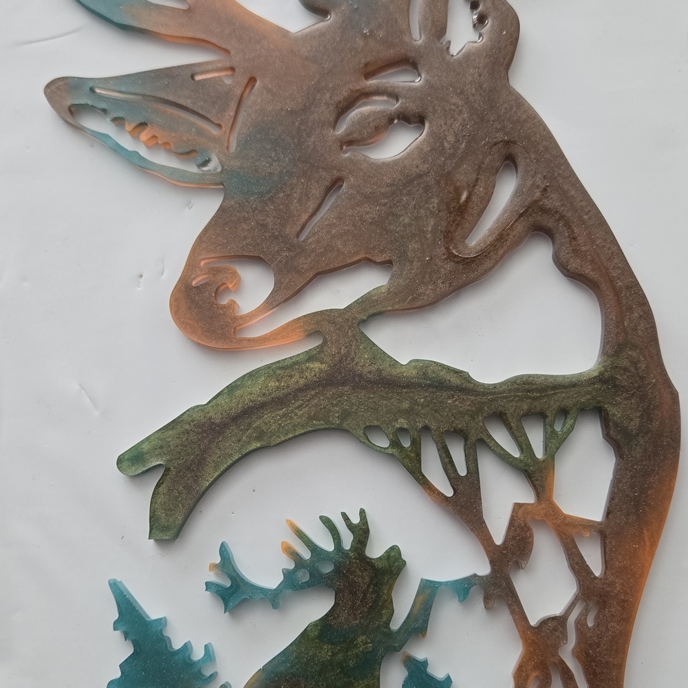 Epoxy Deer Wall Art in Brown, Green & Teal